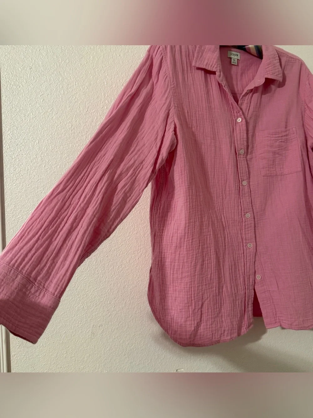 J Crew Womens 100% Cotton Gauze Button Up Shirt Size XL Pink Beach Resort Vacay